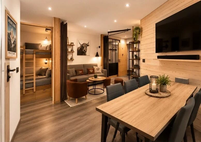 Projection non contractuelle du séjour rénové de l'appartement Grande Rochette